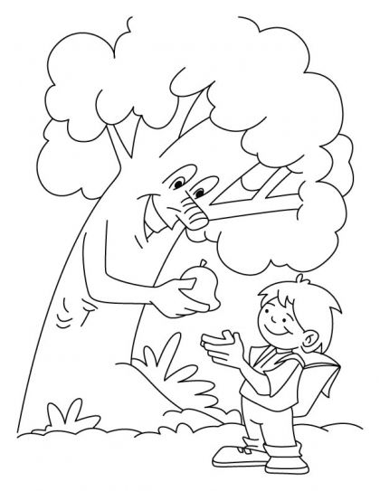 420x543 Tree Giving The Fruit To A Boy Coloring Pages Download Free Tree