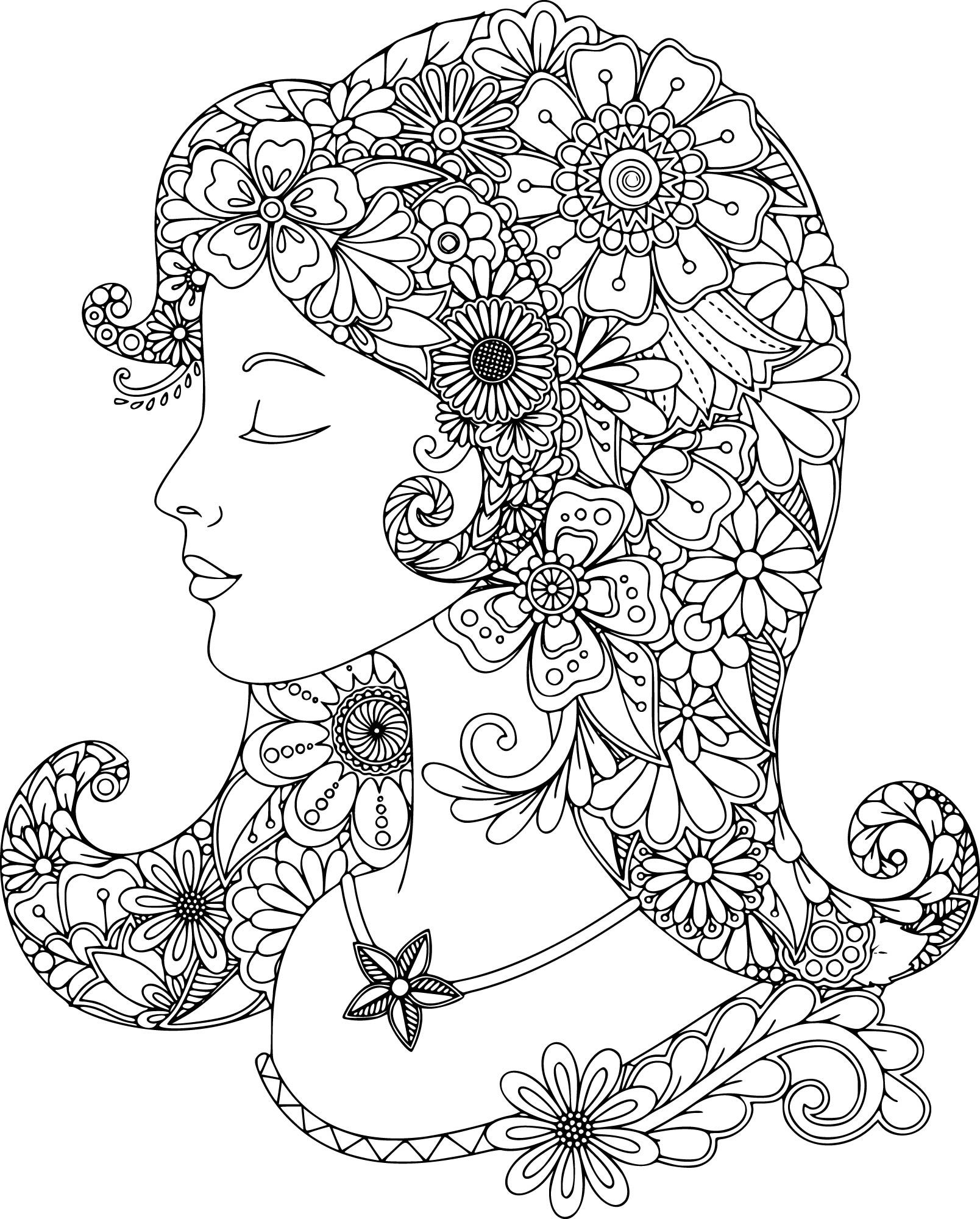 1608x2000 Lovely Lady Coloring Page For You To Color With Adult Coloring