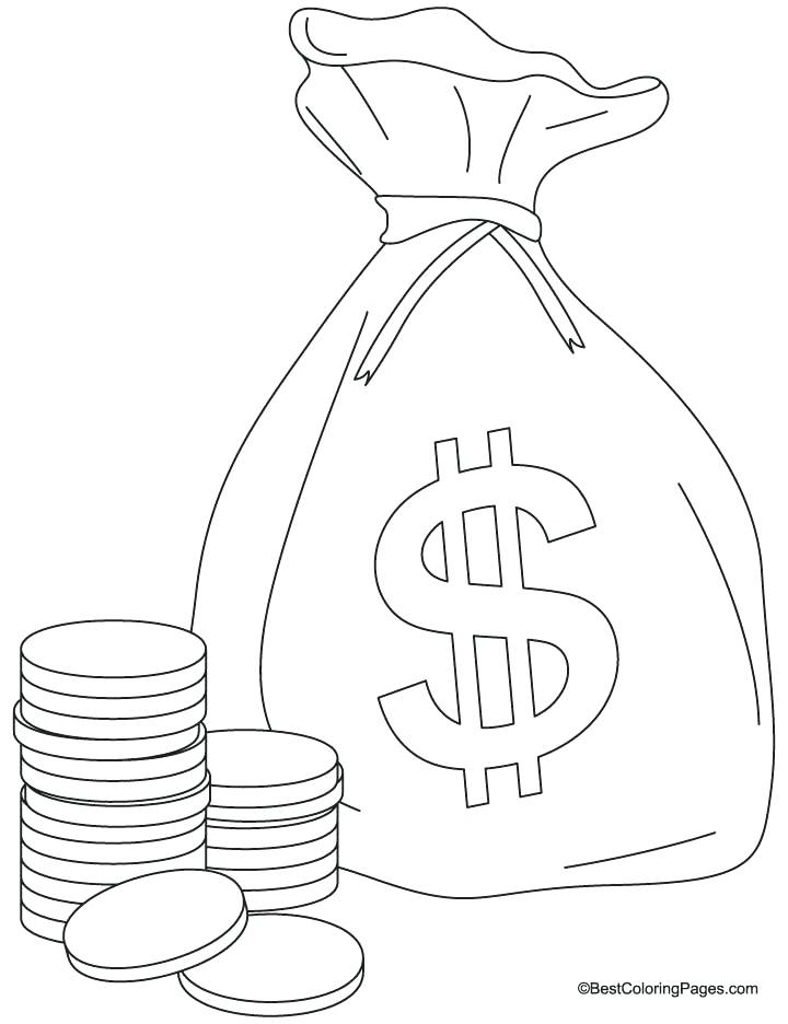 720x936 Money Coloring Worksheets A Bag Of Coins Coloring Pages Saving