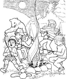 236x276 Camping Coloring Page. Sitting Around The Campfire, Roasting