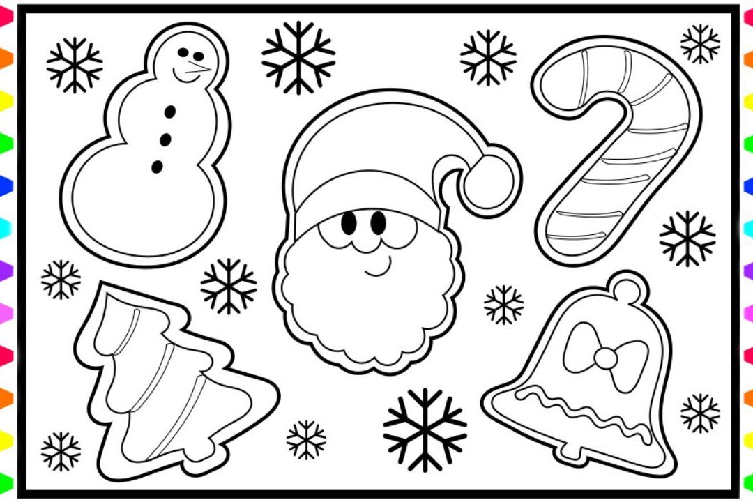 1080x720 Cookies And Candy Cane For Christmas Coloring Page Free Printable