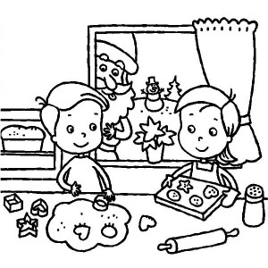 300x300 Two Kids Are Baking Cookies For Christmas Celebration Coloring