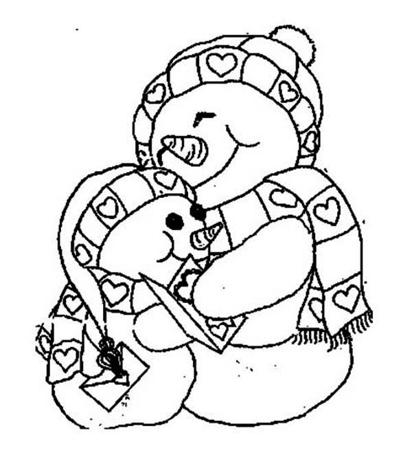 600x668 Two Mr Snowman On Christmas Holding Each Other Coloring Page