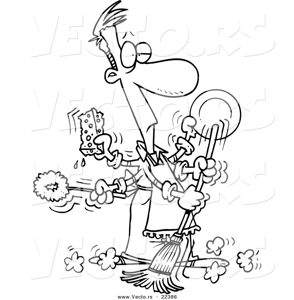 1024x1044 Vector Of A Cartoon Man Spring Cleaning