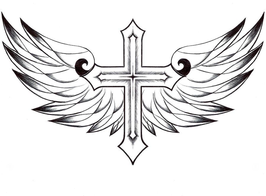 900x664 Free Printable Cross With Wings Coloring Pages For Adults