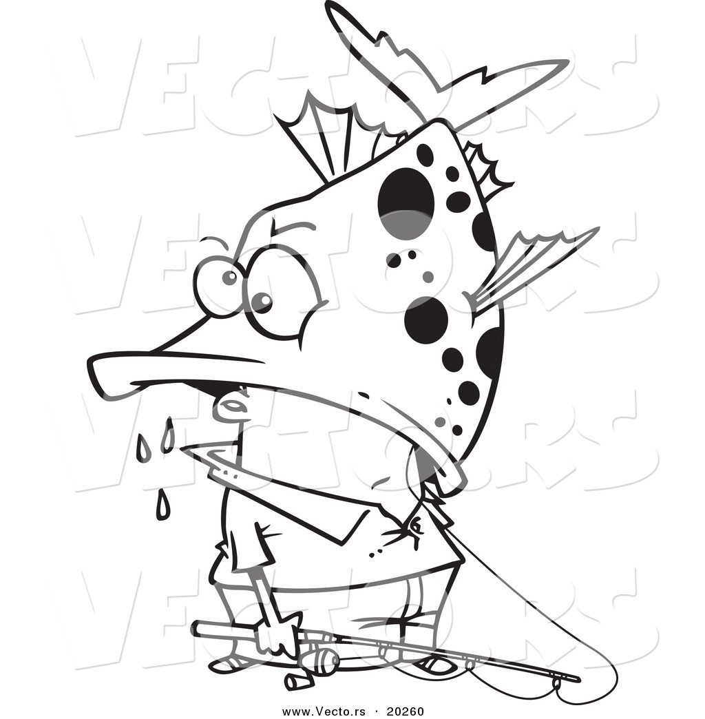 1024x1044 Vector Of A Cartoon Fisherman Inside A Big Fish's Mouth