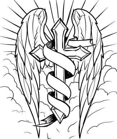 404x480 Cross With Wings Coloring Pages