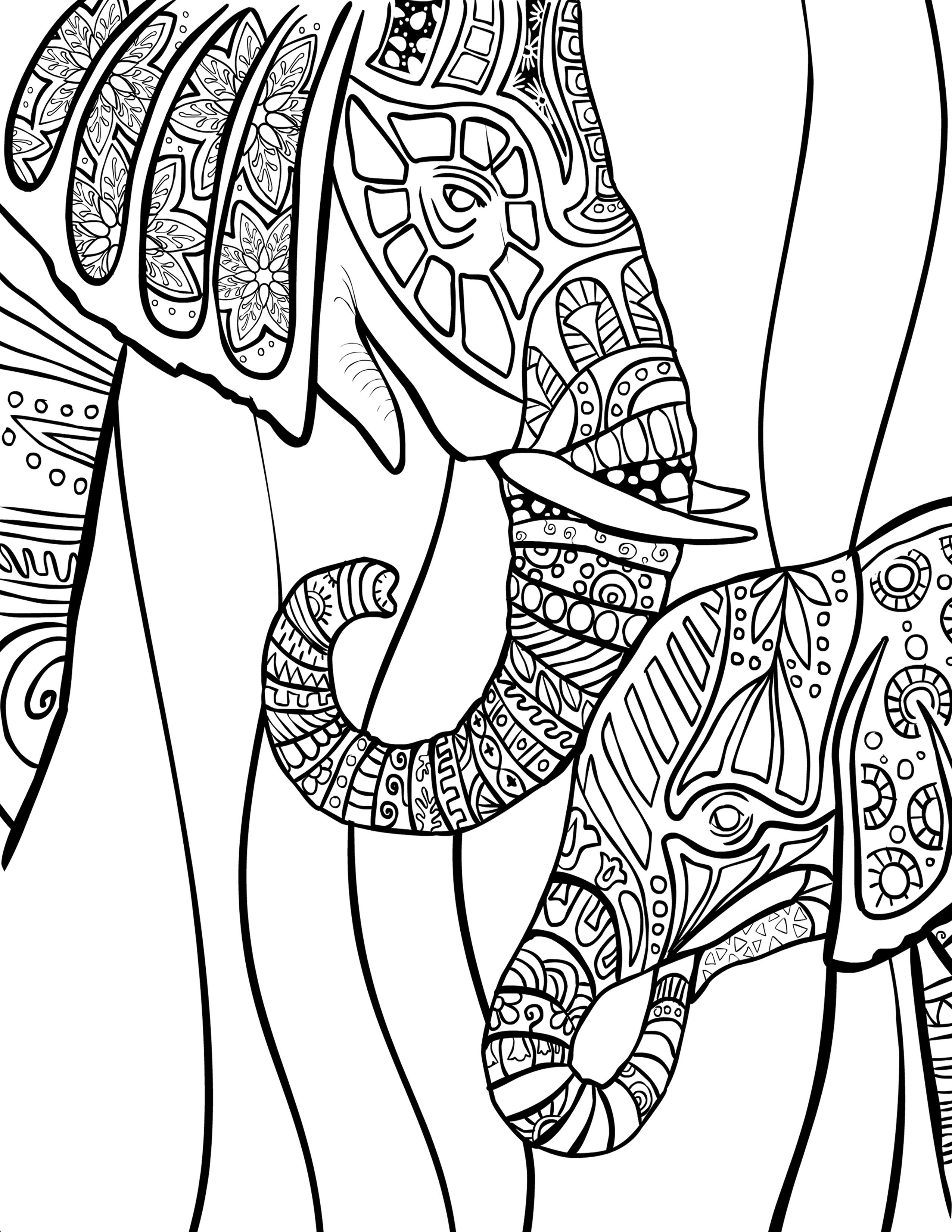 2550x3300 World Elephant Day Elephants Coloring Pages For Adults To Print