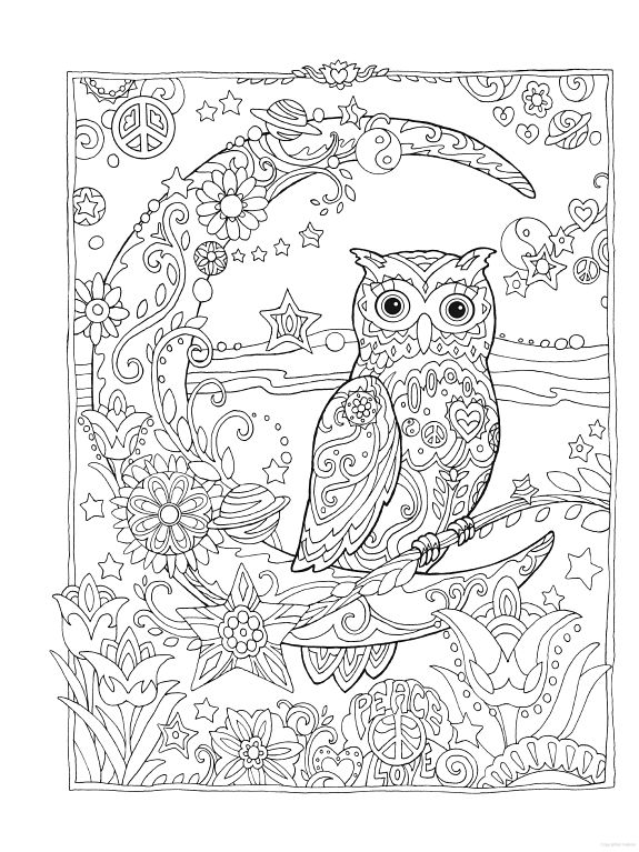 575x767 Moon Coloring Pages For Adults Owl Owls Crescent Moon Flowers