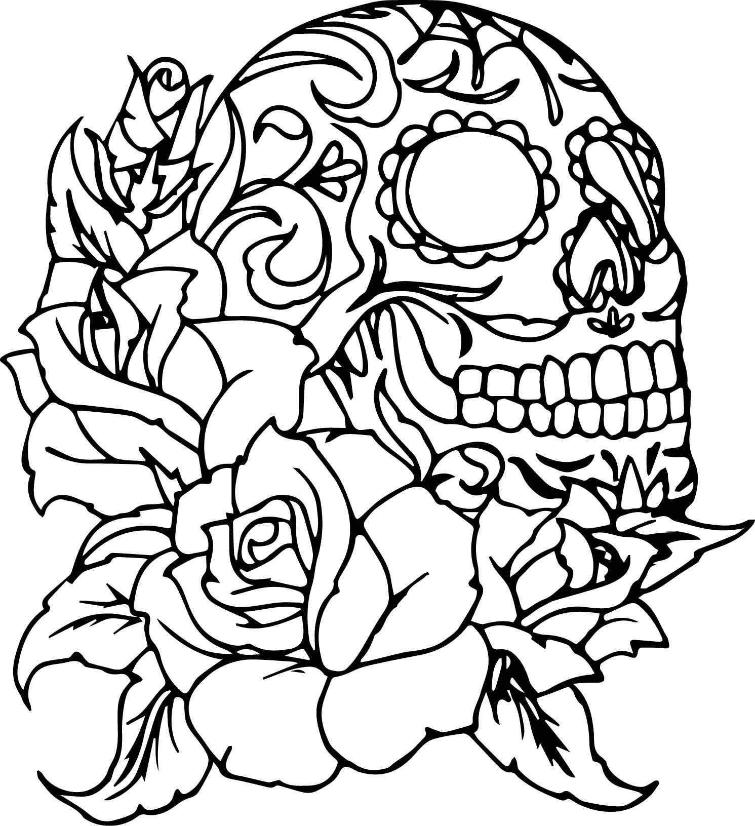1491x1631 Coloring Pages Of Roses And Skulls Snap Cara