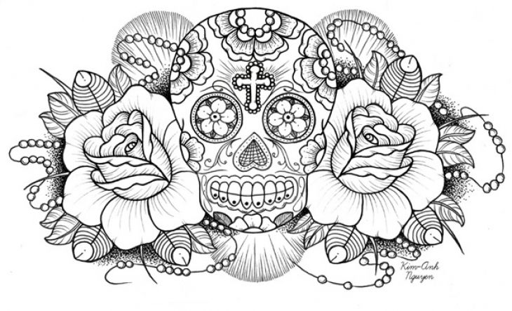 730x443 Very Difficult Sugar Skull Coloring Page For Adults Free Join