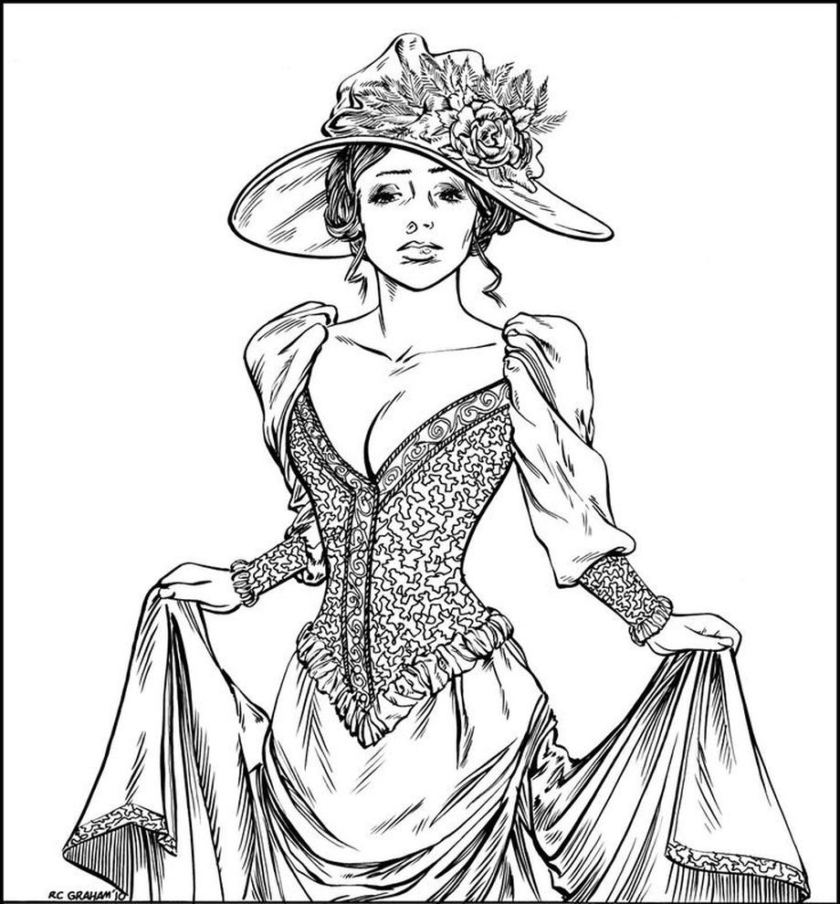 920x990 Victorian Woman Realistic Coloring Pages For Adults Fashion Within