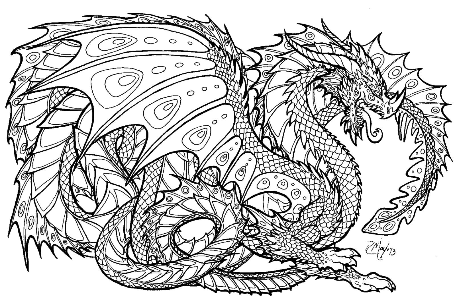 1604x1080 Dragon Coloring Pages For Adults