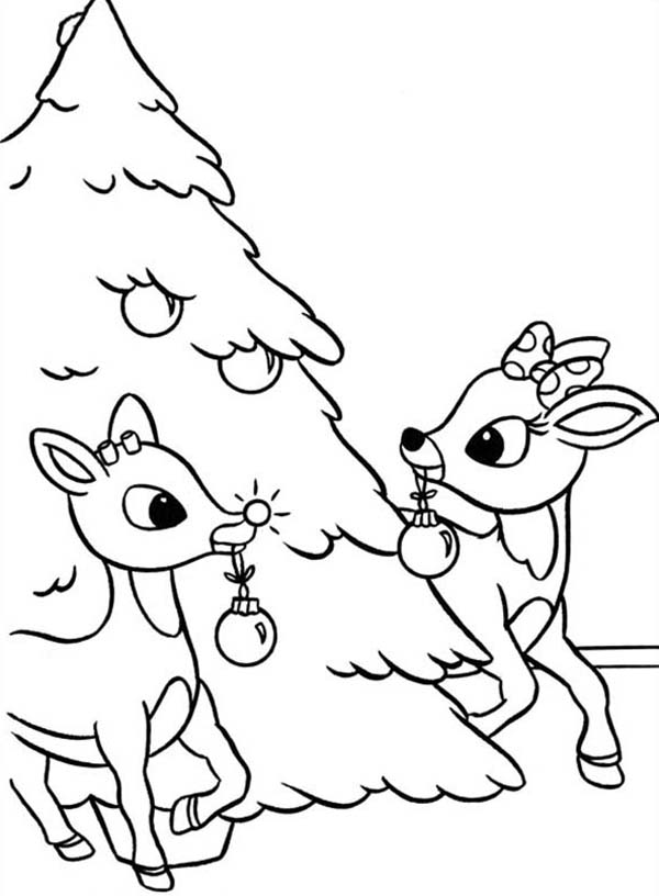 600x816 Rudolph And Clarice Decorated Christmas Tree Coloring Page Color