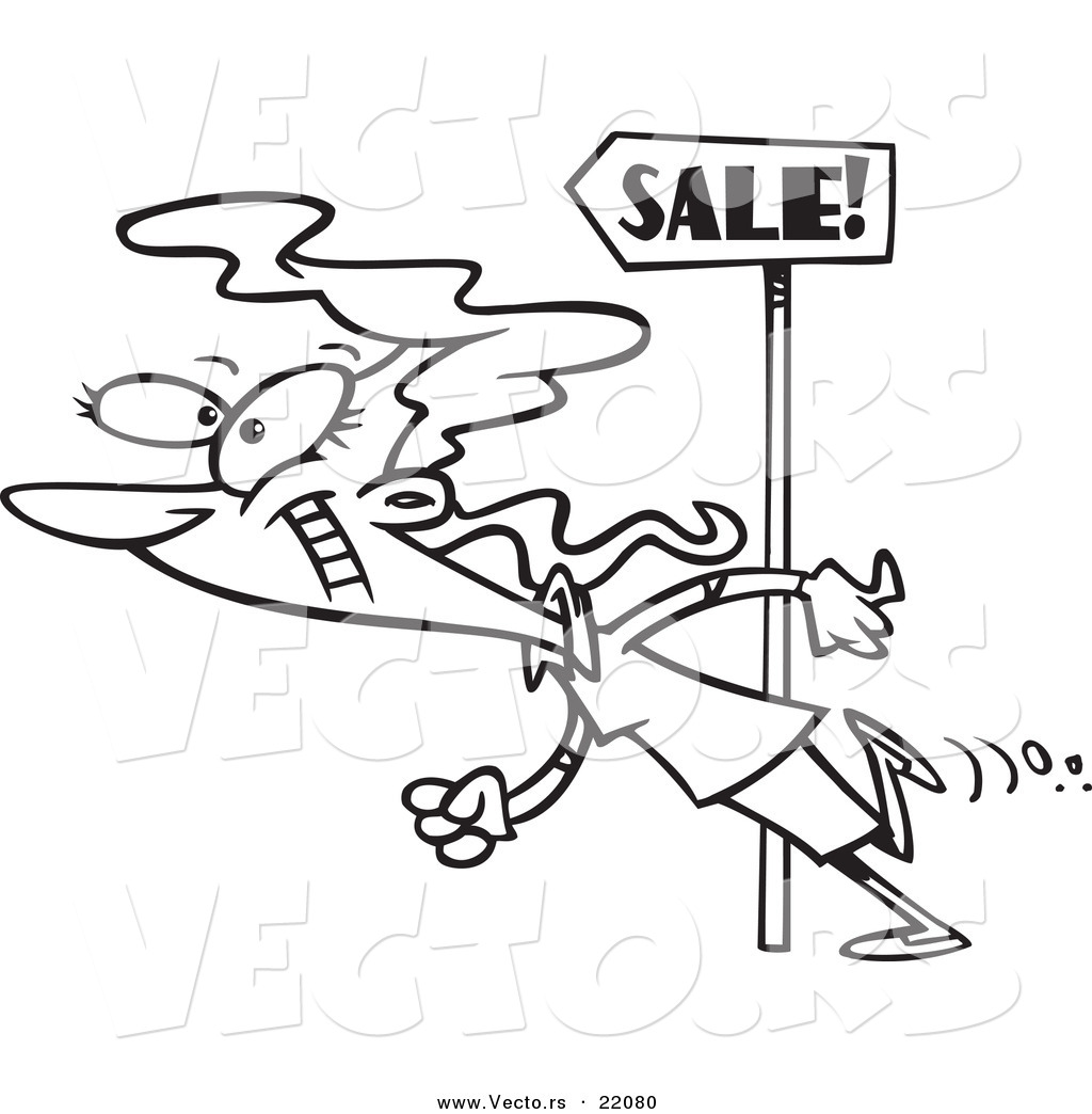 1024x1044 Vector Of A Cartoon Woman Following Sale Signs