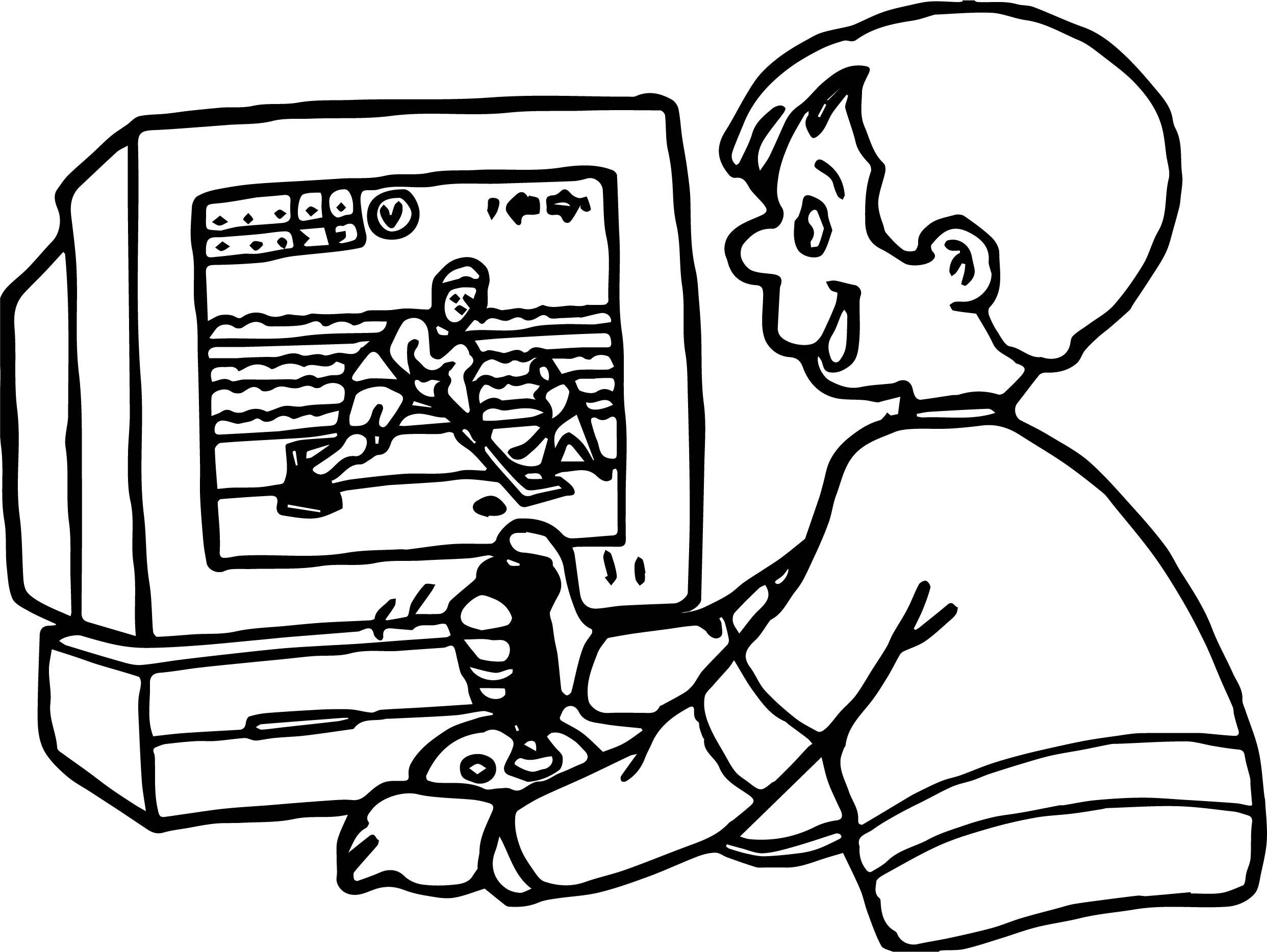 2484x1867 Appealing Boy Playing Computer Games Hockey Coloring Page