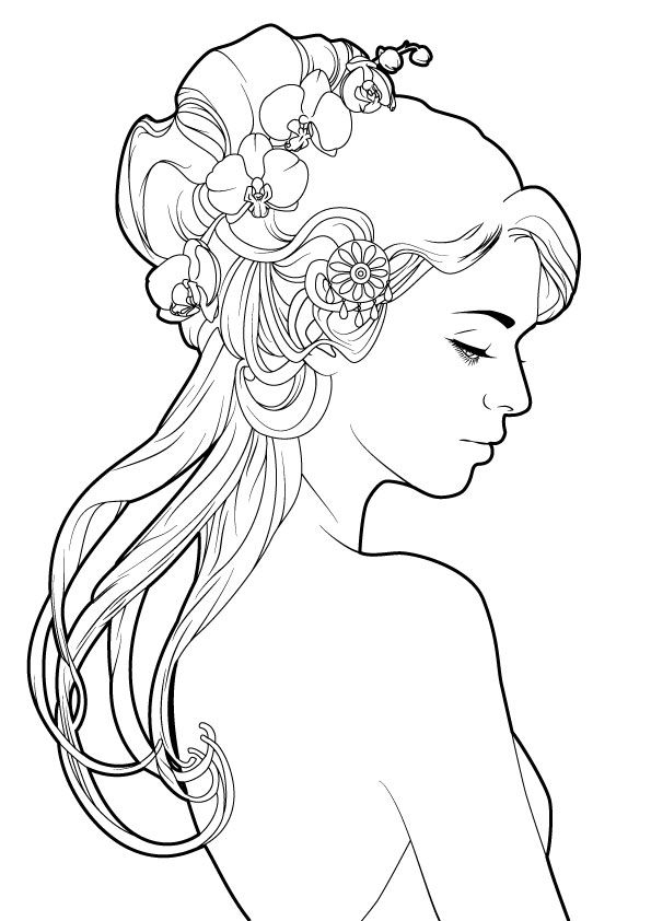 595x842 Girl With Flowers In Her Hair By ~elimak Craft Pewter Foil