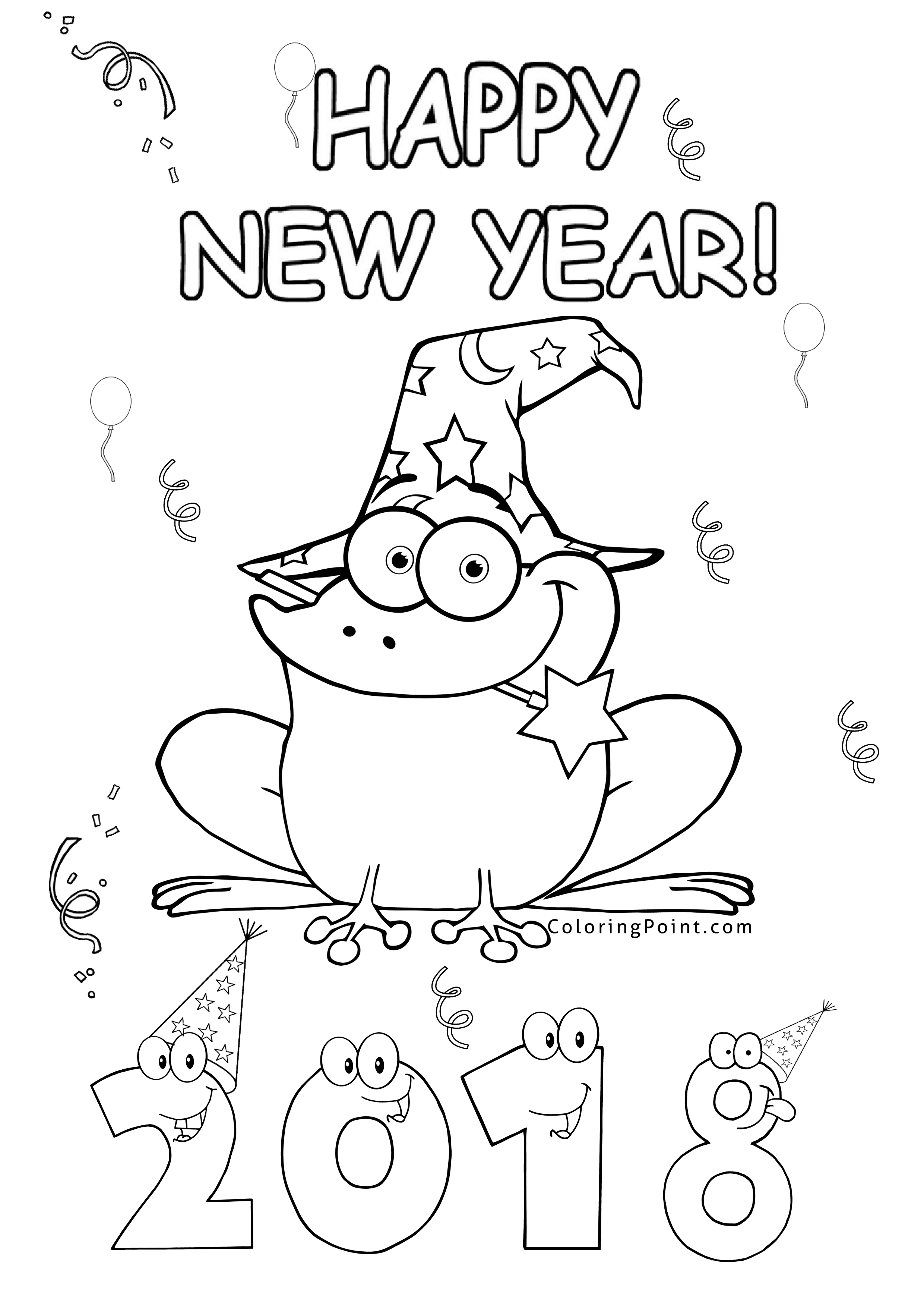 2480x3508 Happy New Year 2018 Coloring Page