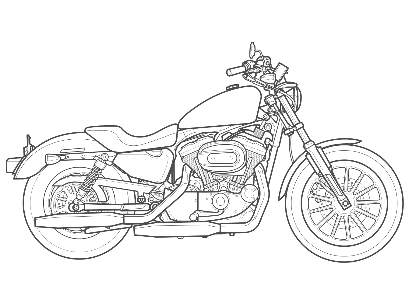 1343x950 Drawn Motorcycle Harley Davidson