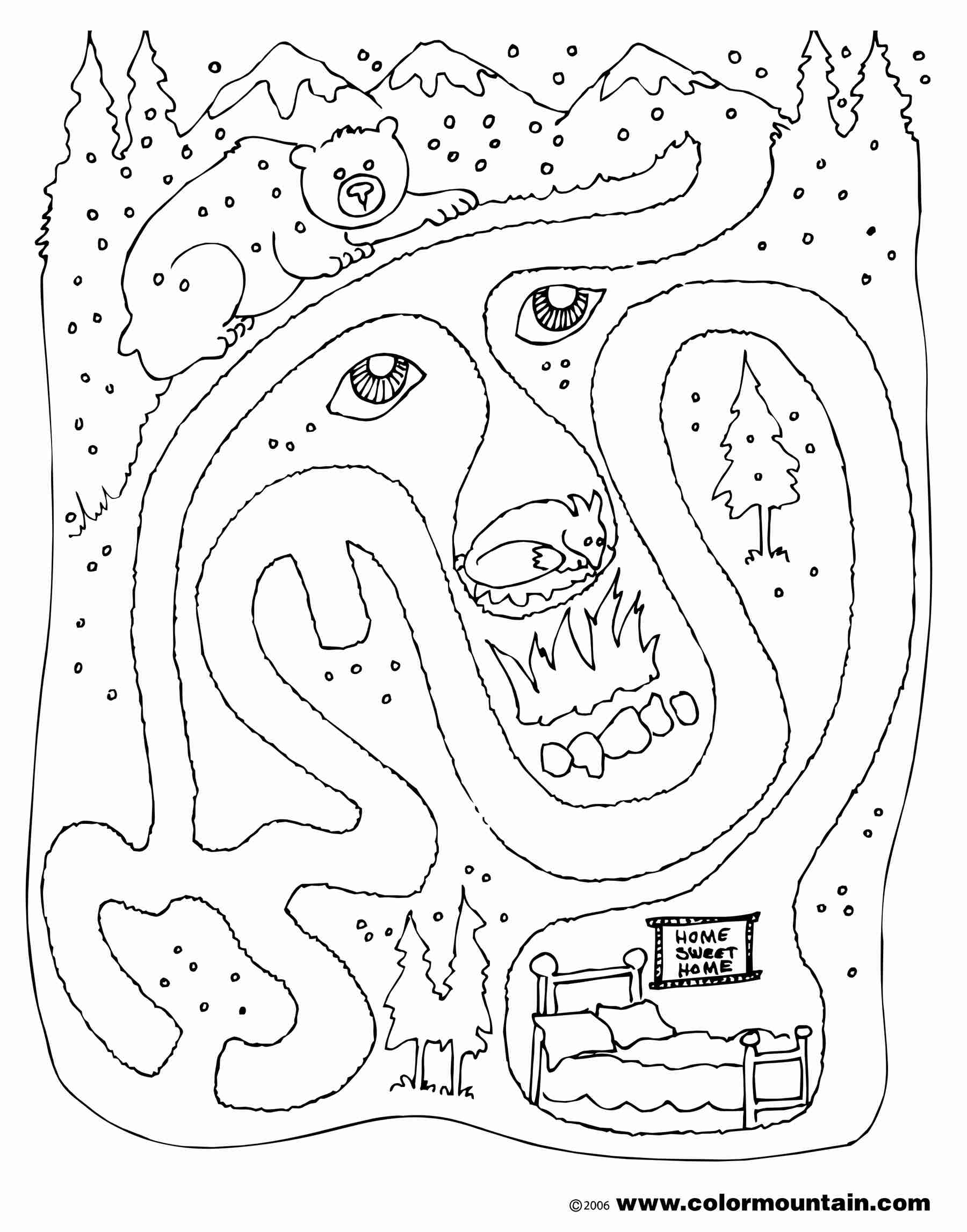 1800x2294 Hibernating Animal Coloring Pages Bear Maze Activity Color Page