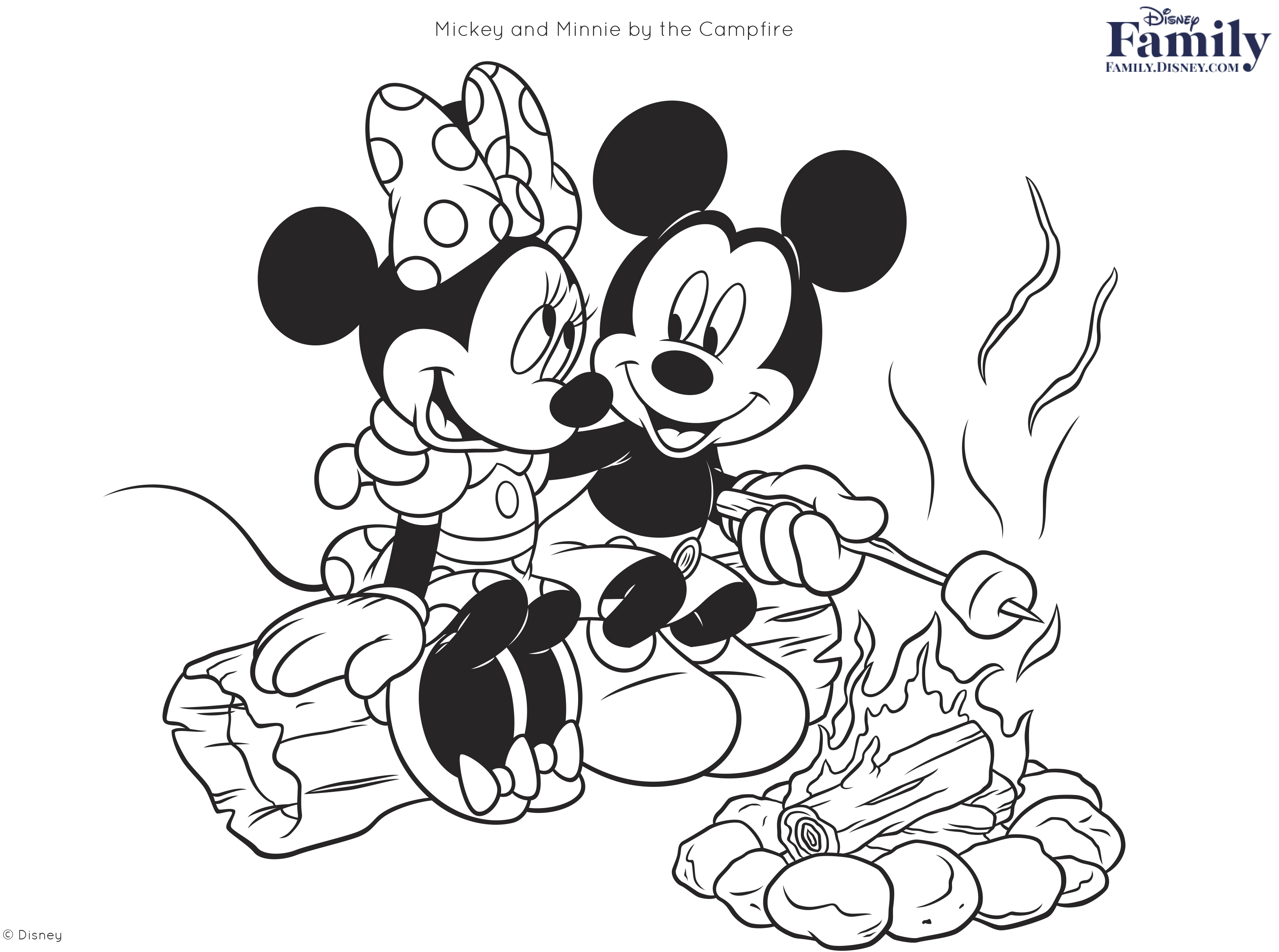 3137x2335 Disney Camping Coloring Page Mickey Minnie Campfire 0613 Fdcom