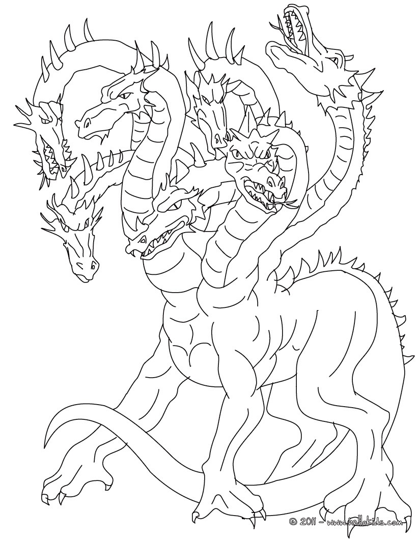 821x1061 Lernean Hydra The 100 Heads Water Dragon Coloring Pages