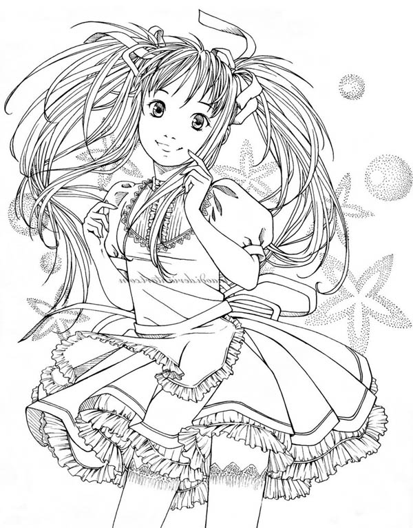 600x766 Cute Little Anime Girls Coloring Pages Inside Decor 9