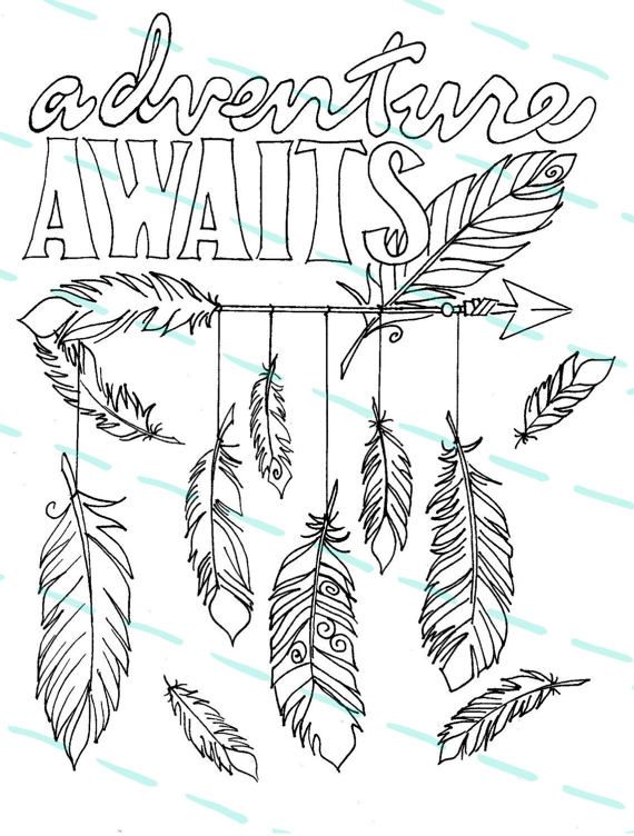 570x752 Adult Coloring Page Adventure Awaits Feathers And Arrow Design