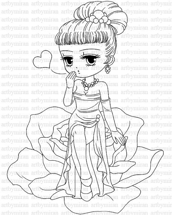 570x713 Valentine Digital Stamp( 26), Digi Stamp, Cute Girl Coloring Page