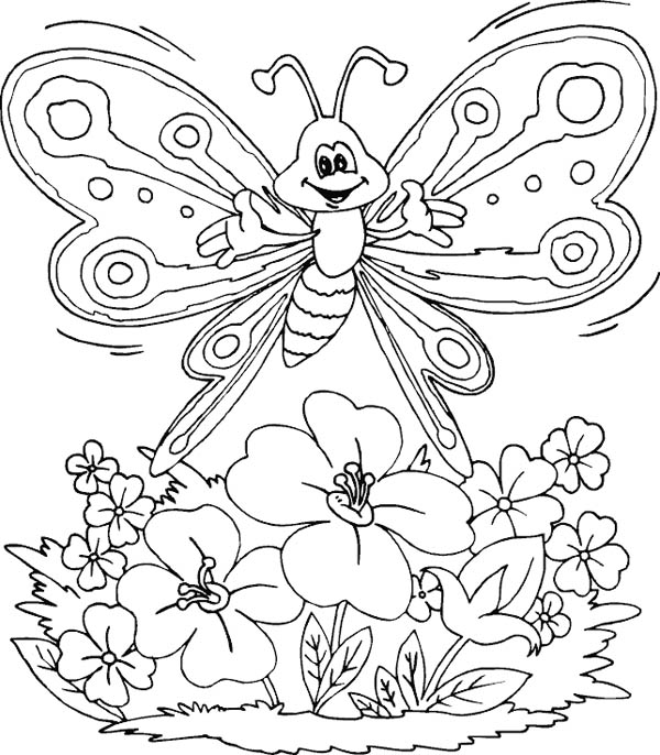 600x686 Flower And Butterfly Coloring Pages 8