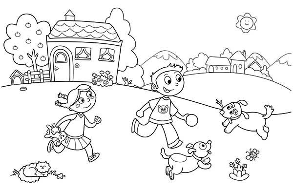 600x388 Playing With Friends And Pets On Summertime Holiday Coloring Page