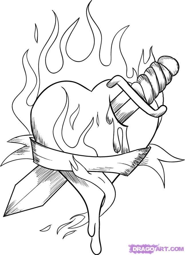 Coloring Pages Of Hearts With Flames