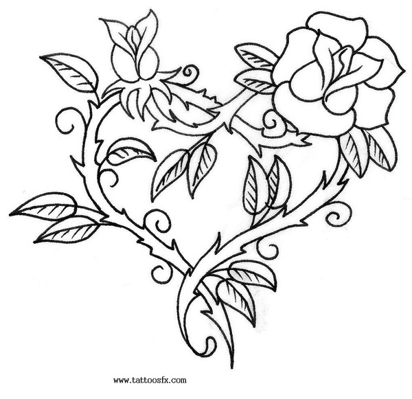 600x581 Hearts And Roses Coloring Pages Coloring Pages Outstanding