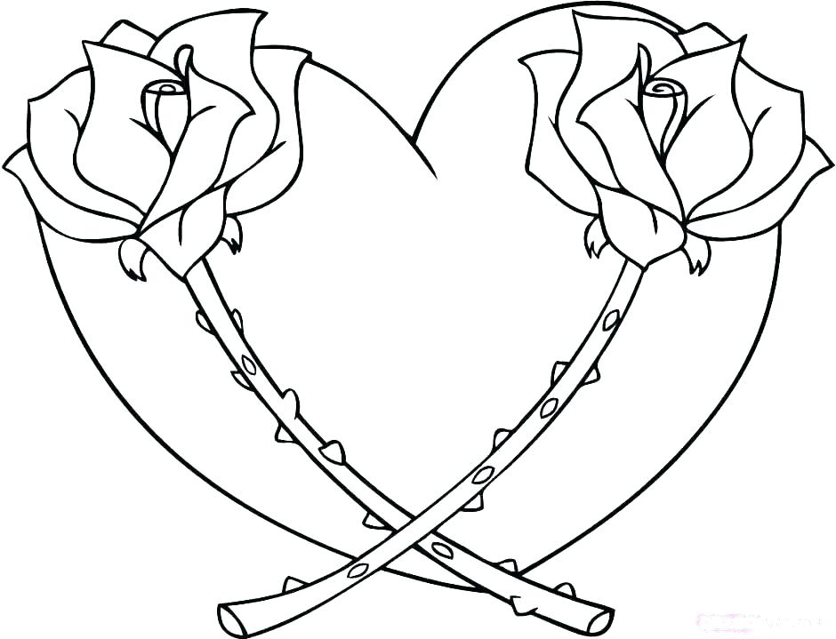940x719 Coloring Pages Hearts With Wingsnd Roses Color Of Heart Page