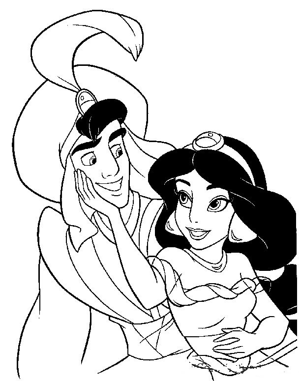 612x775 Jasmine Hugging Aladdin Coloring Page Aladdin Pages