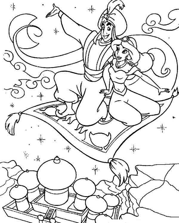 600x748 Aladdin Showing Jasmine The Whole Agrabah From Above Coloring Page