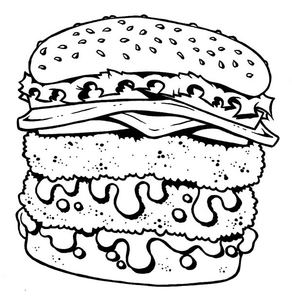 600x615 Double Decker Cheeseburger Junk Food Coloring Page