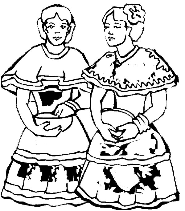 600x685 Two Mexican Dancer In Mexican Dress Coloring Pages Color Luna
