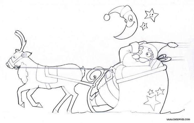 620x394 Santa's Sleigh Under The Moonlight Coloring Pages