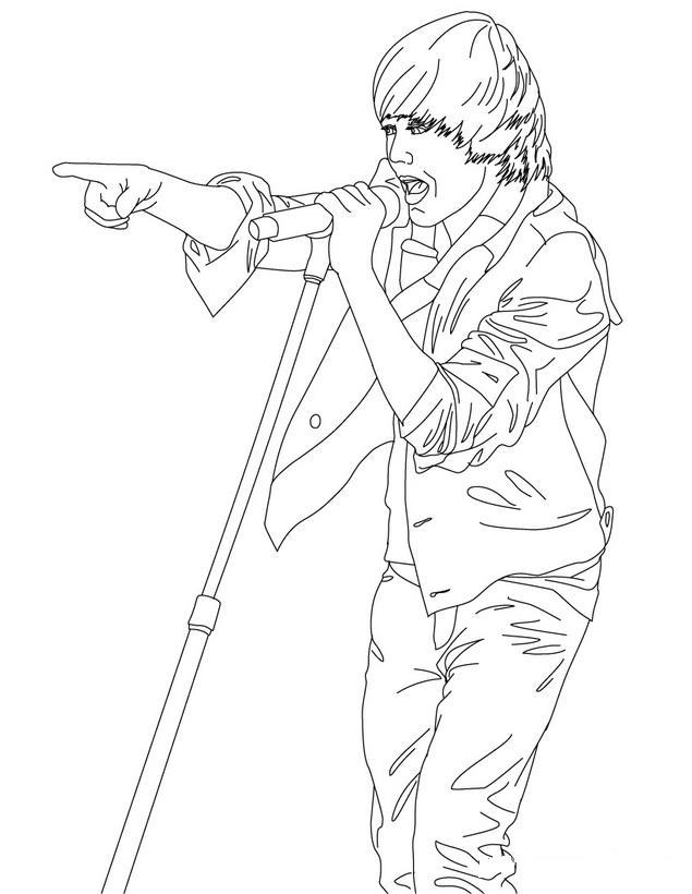 635x820 Coloring Page Of Justin Bieber While Singing
