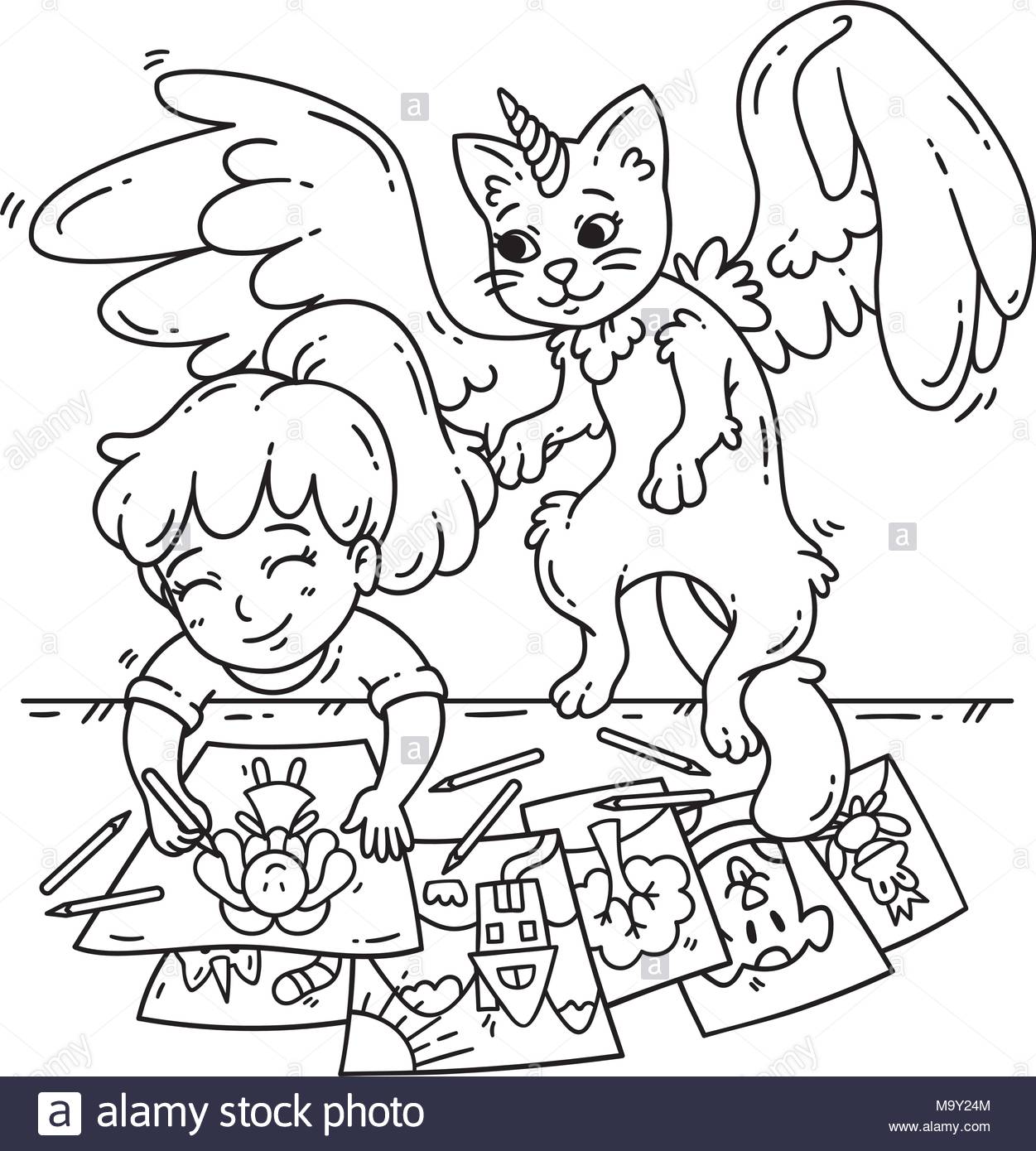 1251x1390 Cute Little Girl And Her Imaginary Friend Draw Pictures
