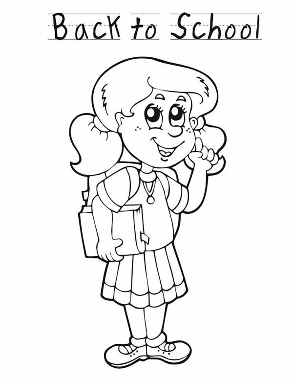 600x776 A Young Girl Student Is Very Happy For The First Day Of School