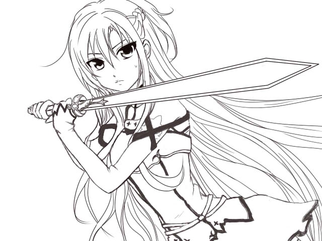 640x480 Online Anime Coloring Pages Sword Art Online Asuna Coloring Pages