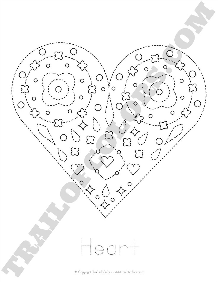735x951 Fun Heart Tracing Coloring Page For Kids
