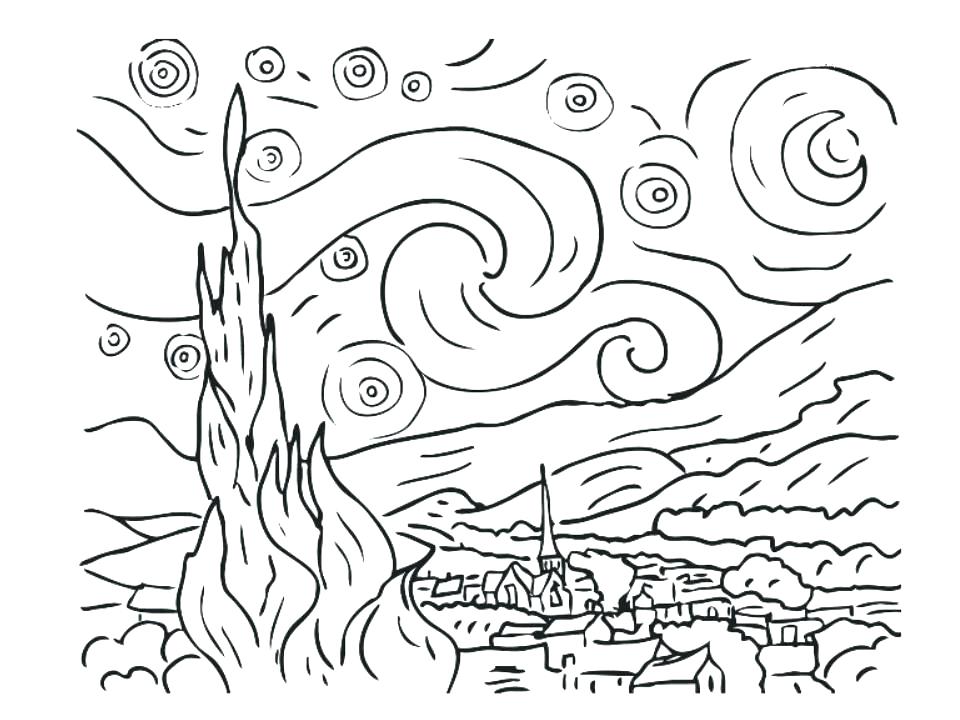 960x720 Van Gogh Coloring Page Starry Night Coloring Pages Starry Night