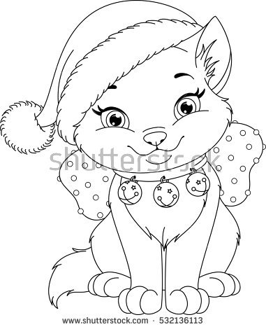 381x470 Christmas Coloring Pages Cats Christmas Cat Coloring Page Stock