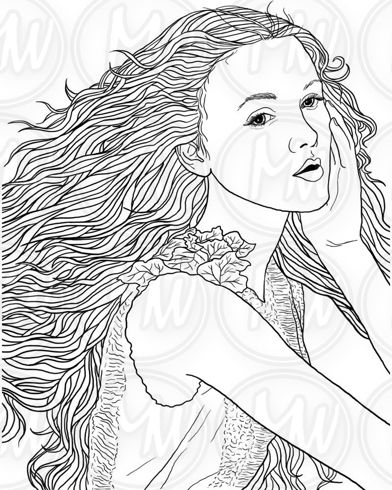 800x1000 Adult Coloring Page Woman Face Long Hair Illustration