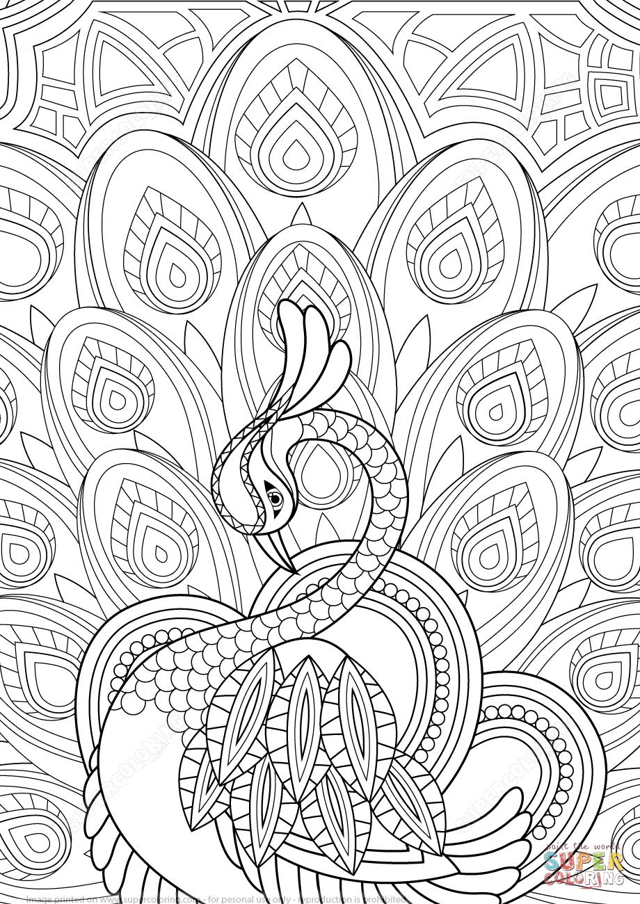 920x1300 Printable Zentangle Peacock With Ornament Super Coloring
