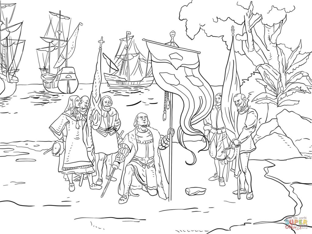 1024x768 Columbus Taking Possession L. Prang Co Age Discovery Coloring Page