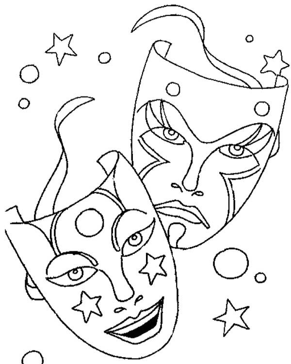 600x750 Comedy Tragedy Mask As Mardi Gras Symbol Coloring Page Comedy